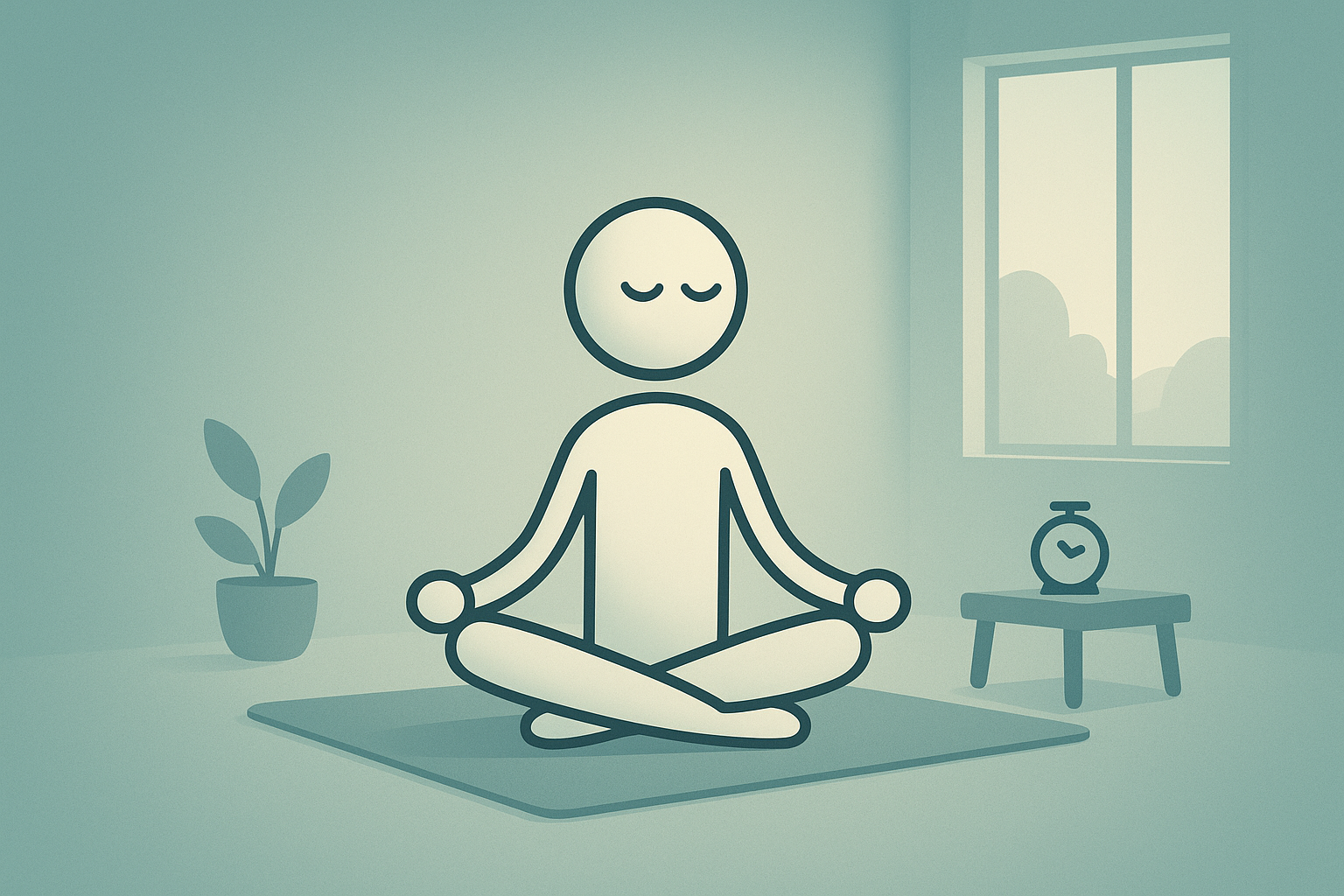 Stickman figure in meditation pose, demonstrating how to meditate for stress reduction.