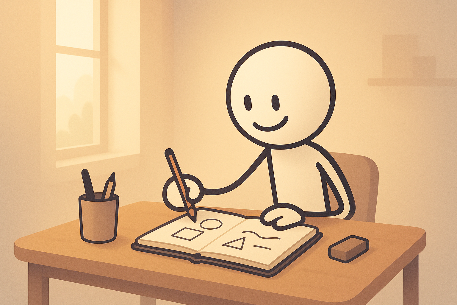 Minimalist stickman drawing demonstration for a "how to draw" guide for beginners.