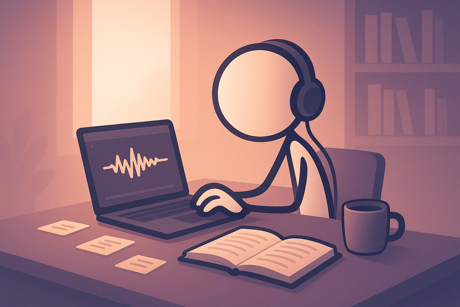 Stickman illustrating steps on how to create an audiobook with ElevenLabs